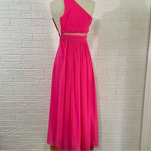 Hailey Logan By Adrianna Papell Hot Pink One Shoulder Long Gown Dress Size 3/4 - Picture 5 of 8